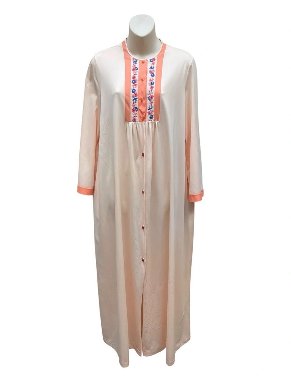 Lorraine Pink Embroidered Hostess Gown Lounge Robe Nightgown L